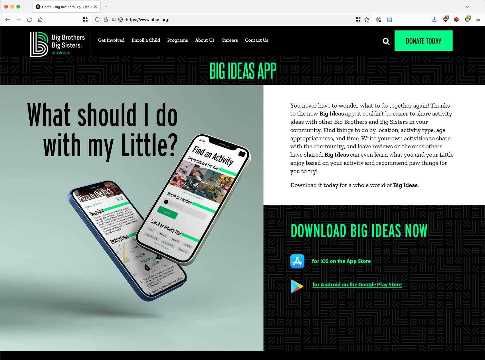 Big Ideas landing page mockup